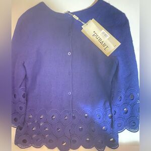 🛍️Lavand Button Down  embroidered fashion Blouse 3/4 Sleeve Size Small 💥
